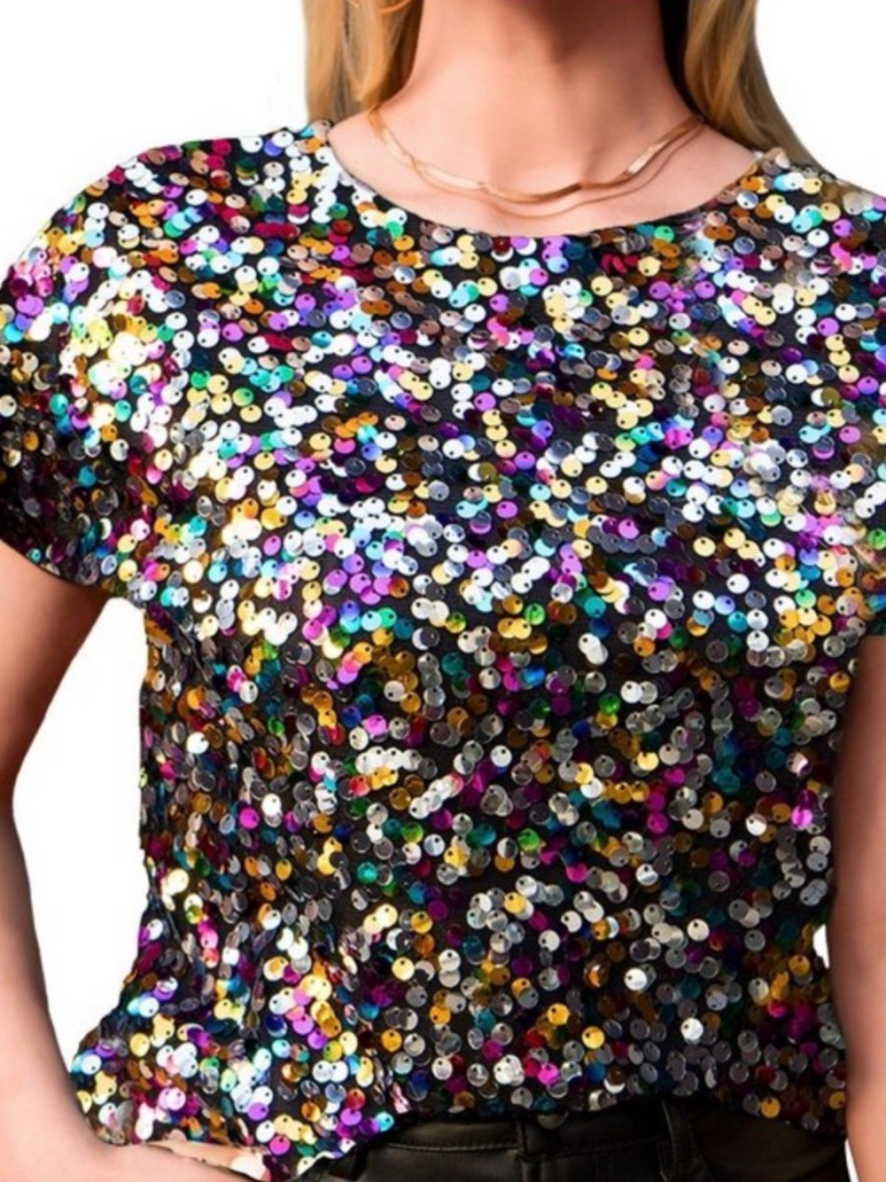 Multicolor Sequin Short Sleeve Top